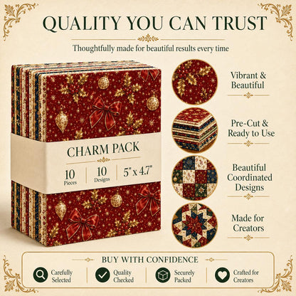 10pcs Charm Pack Set Christmas Pattern Vintage Style Handmade DIY with Rich Color and Texture Elements 100% Polyester Patchwork in 10 Design Styles Suitable for Patchwork DIY Craft Projects DIY Wallet Making Gift Giving Bag Making Mother's Day Gift