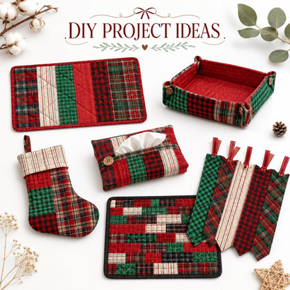 10Pc/Set, Making 10 Images 1pc Each, Each Size: 6.3*50cm Plaid Grid Christmas Series Sliced Fabric Set Style Combination, Polyester Jelly Roll Fabric Strips, Pre-Cut Quilting Squares, For Quilting DIY, Handicrafts And Sewing, Blankets, Rugs