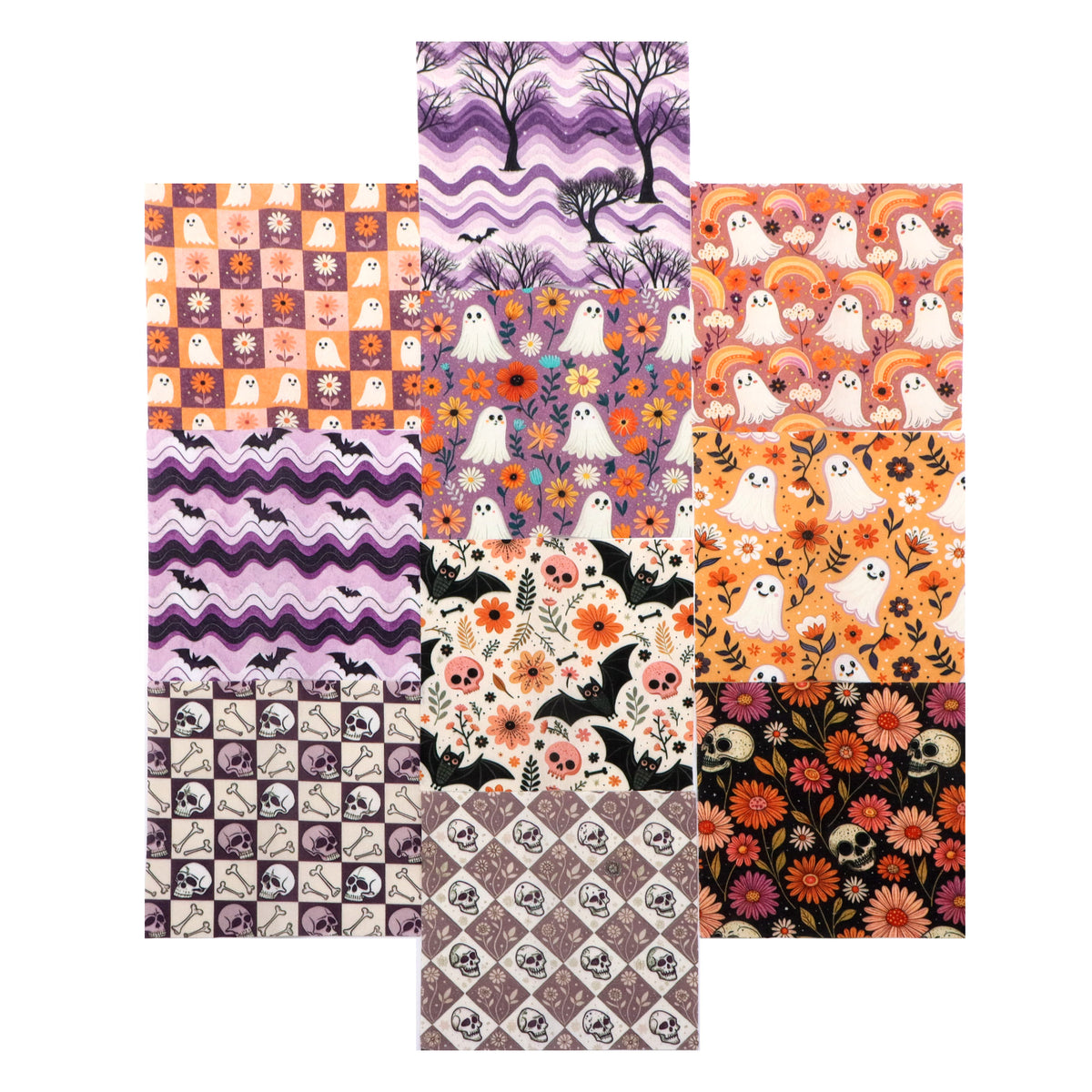 10Pc/Set Halloween Series Plaid Skull Flower Bones Bat Fat Quarter Fabric, Pre-Cut Square Fabric Assort, Fabric Set, Craft Fabric, Handmade DIY Patchwork Fabric,Home Quilting Sewing Fabric, Packaging Fabric, Scrapbooking Craft Hobbyist
