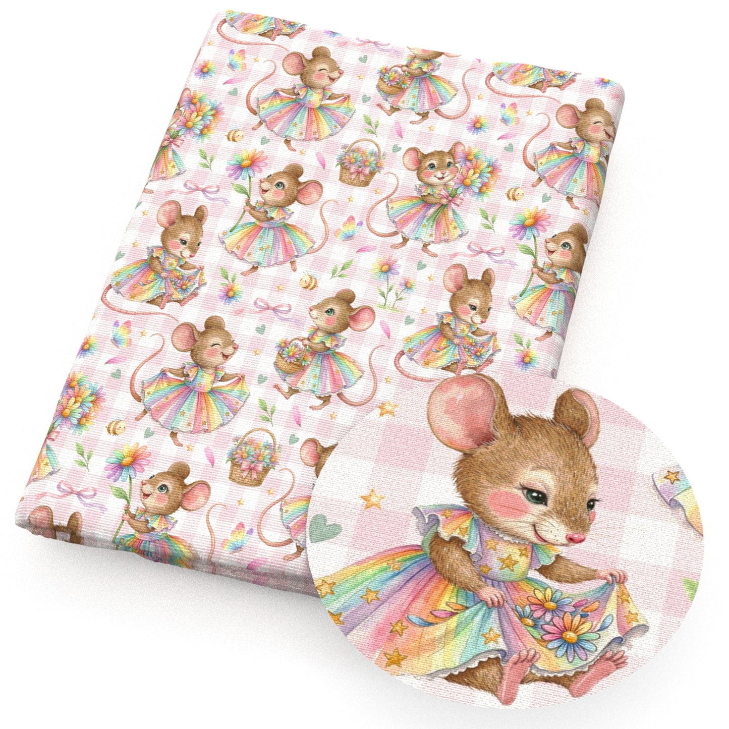 mouse rainbow color flowerfloral plaid grid fabric