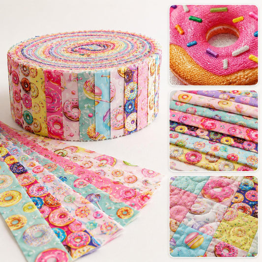 10pcs Donuts Jelly Roll Fabric Strips 2.5X19.7inch Pre-Cut 100% Polyester For Patchwork Quilts, Table Runners, Placemats, Tote Bags, Storage Pouches, Makeup Bags, Coasters, Quilt Blocks & Binding