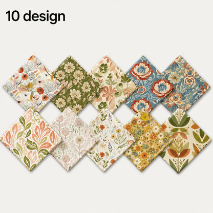 10pcs Charm Pack Set Floral Pattern Vintage Style Handmade DIY with Rich Color and Texture Elements 100% Polyester Patchwork in 10 Design Styles Suitable for Patchwork DIY Craft Projects DIY Wallet Making Gift Giving Bag Making Mother's Day Gift