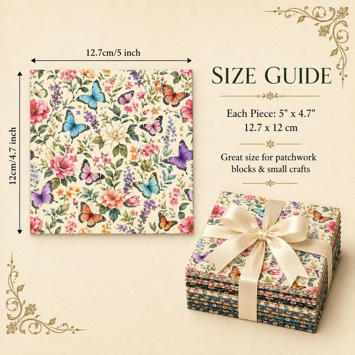 10pcs Charm Pack Set Floral Butterfly Pattern Vintage Style Handmade DIY with Rich Color and Texture Elements 100% Polyester Patchwork in 10 Design Styles Suitable for Patchwork DIY Craft Projects DIY Wallet Making Gift Giving Bag Making Mother's Day Gift