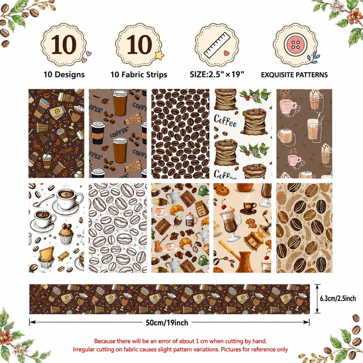 10Pc/Set, Making 10 Images 1pc Each, Each Size: 6.3*50cm Coffee Bean Series Sliced Fabric Set Style Combination, Polyester Jelly Roll Fabric Strips, Pre-Cut Quilting Squares, For Quilting DIY, Handicrafts And Sewing, Blankets, Rugs, Interior Decoration