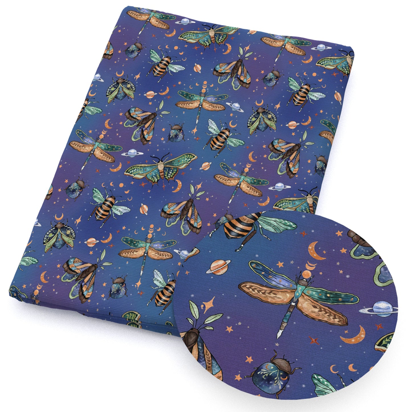 bee insect dragonfly star starfish moon planetsolar systemgalaxy butterfly fabric