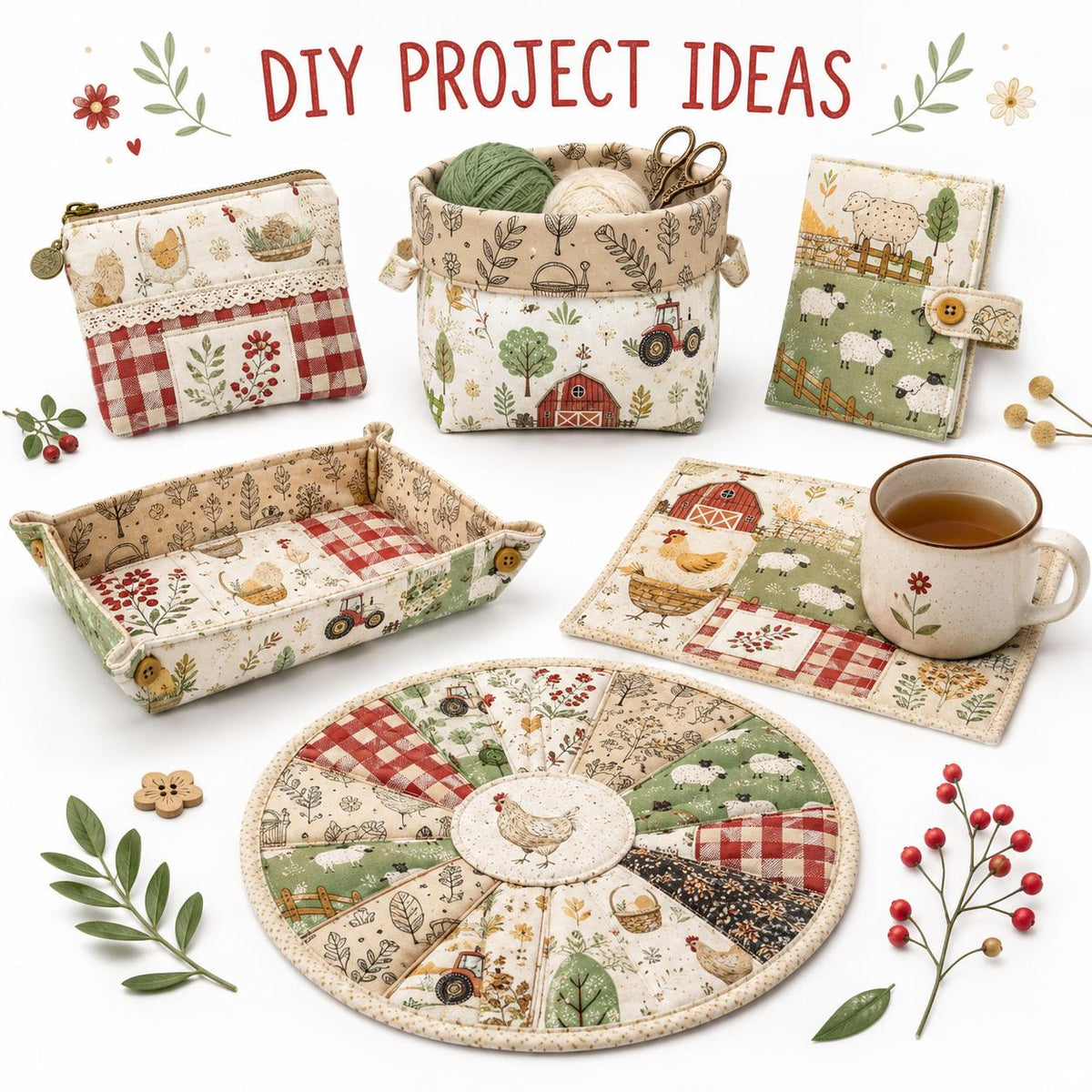 10pcs Charm Pack Set Hen Egg Sheep Farm Pattern Vintage Style Handmade DIY with Rich Color and Texture Elements 100% Polyester Patchwork in 10 Design Styles Suitable for Patchwork DIY Craft Projects DIY Wallet Making Gift Giving Bag Making Mother's Day Gi