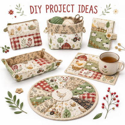 10pcs Charm Pack Set Hen Egg Sheep Farm Pattern Vintage Style Handmade DIY with Rich Color and Texture Elements 100% Polyester Patchwork in 10 Design Styles Suitable for Patchwork DIY Craft Projects DIY Wallet Making Gift Giving Bag Making Mother's Day Gi