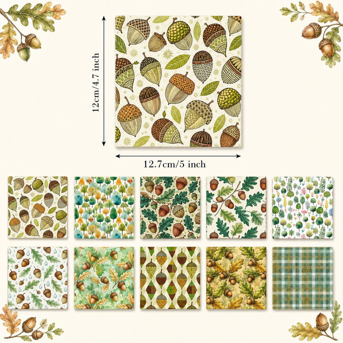10pcs Charm Pack Set Pinecones Autumn Vintage Style Pattern Handmade DIY with Rich Color and Texture Elements 100% Polyester Patchwork in 10 Design Styles Suitable for Patchwork DIY Craft Projects DIY Wallet Making Gift Giving Bag Making Mother's Day Gift
