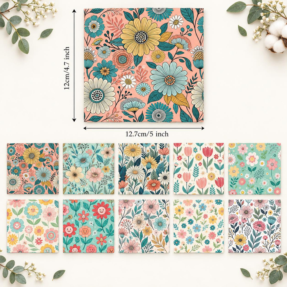 10Pc/Set Flower Series Fat Quarter Fabric, Pre-Cut Square Fabric Assort, Fabric Set, Craft Fabric, Handmade DIY Patchwork Fabric,Home Quilting Sewing Fabric, Packaging Fabric, Scrapbooking Craft Hobbyist