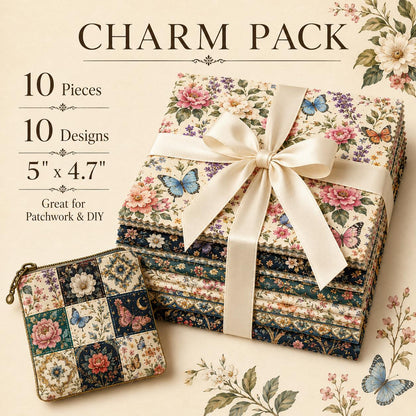 10pcs Charm Pack Set Floral Butterfly Pattern Vintage Style Handmade DIY with Rich Color and Texture Elements 100% Polyester Patchwork in 10 Design Styles Suitable for Patchwork DIY Craft Projects DIY Wallet Making Gift Giving Bag Making Mother's Day Gift