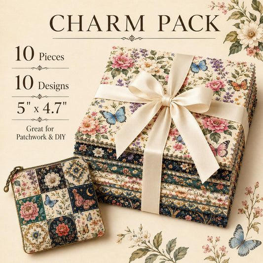 10pcs Charm Pack Set Floral Butterfly Pattern Vintage Style Handmade DIY with Rich Color and Texture Elements 100% Polyester Patchwork in 10 Design Styles Suitable for Patchwork DIY Craft Projects DIY Wallet Making Gift Giving Bag Making Mother's Day Gift