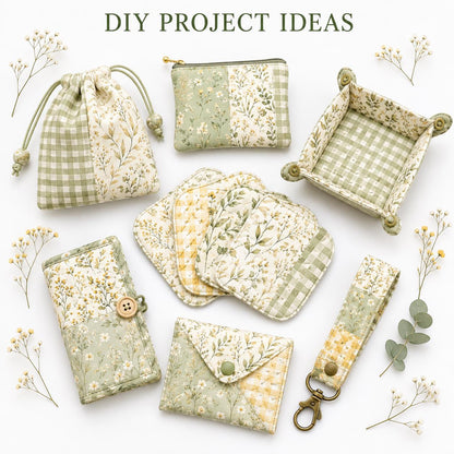 10pcs Charm Pack Set Green Floral Pattern 100% Polyester Patchwork in 10 Design Styles, Ready-to-Sew Without Cutting, Suitable For Patchwork Wallet Making Gift Giving Tote Bags Coasters DIY Craft Projects
