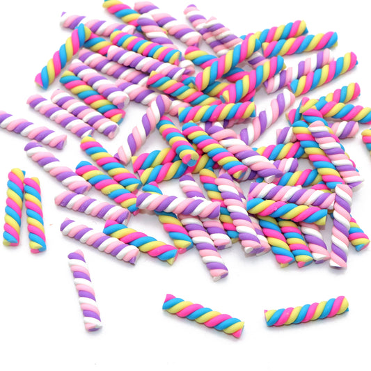 10Pcs Candysticks Rainbow Candy Sticks Christmas Color Polymer Clay 18mm Candy Dollhouse Miniatures DIY Decorate Gingerbread House Windows Handmade Craft Supplies