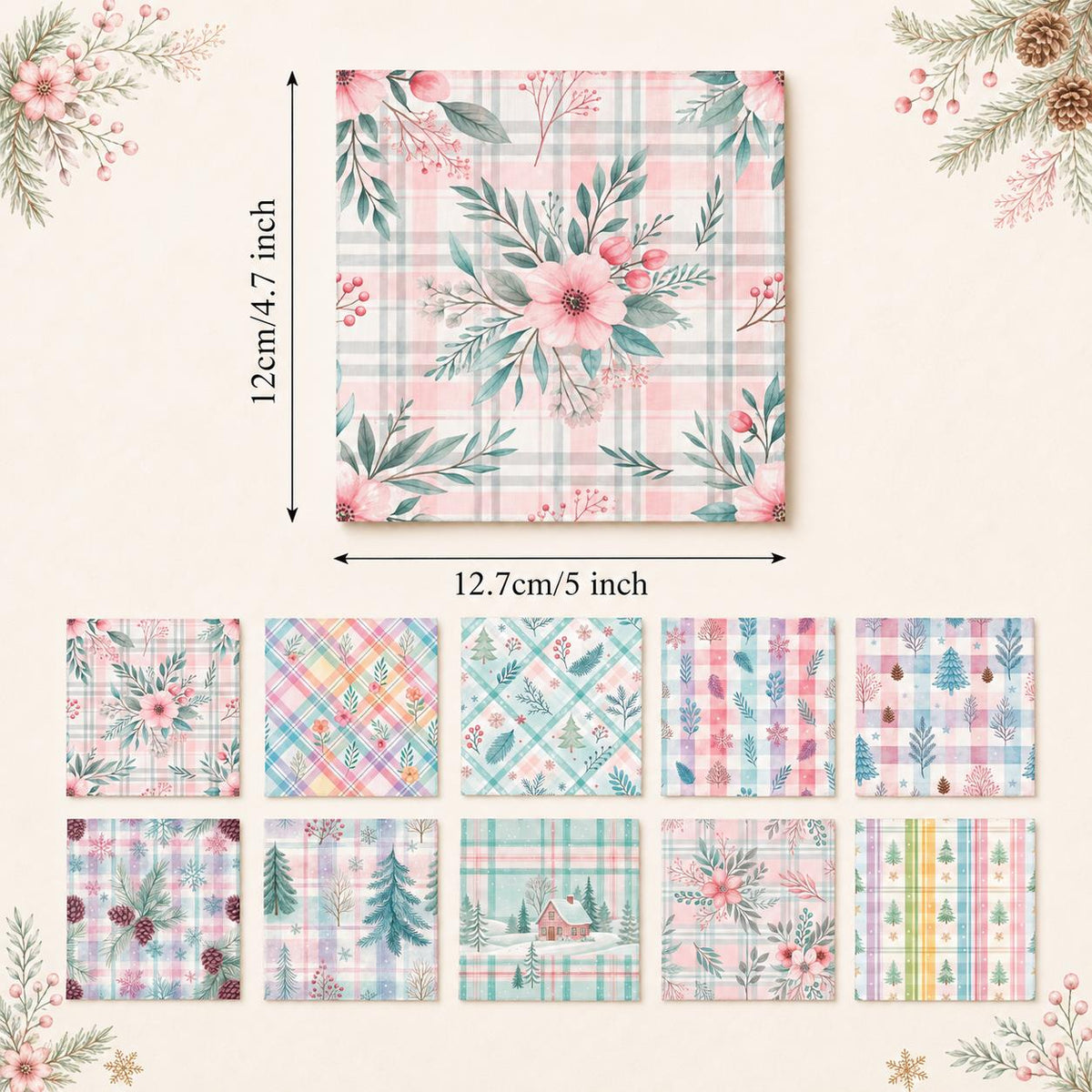 10Pc/Set Flower Plaid Christmas Series Star Fat Quarter Fabric, Pre-Cut Square Fabric Assort, Fabric Set, Craft Fabric, Handmade DIY Patchwork Fabric,Home Quilting Sewing Fabric, Packaging Fabric, Scrapbooking Craft Hobbyist