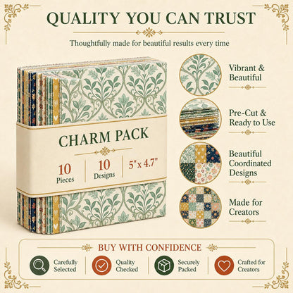 10pcs Charm Pack Set Floral Pattern Vintage Style Handmade DIY with Rich Color and Texture Elements 100% Polyester Patchwork in 10 Design Styles Suitable for Patchwork DIY Craft Projects DIY Wallet Making Gift Giving Bag Making Mother's Day Gift
