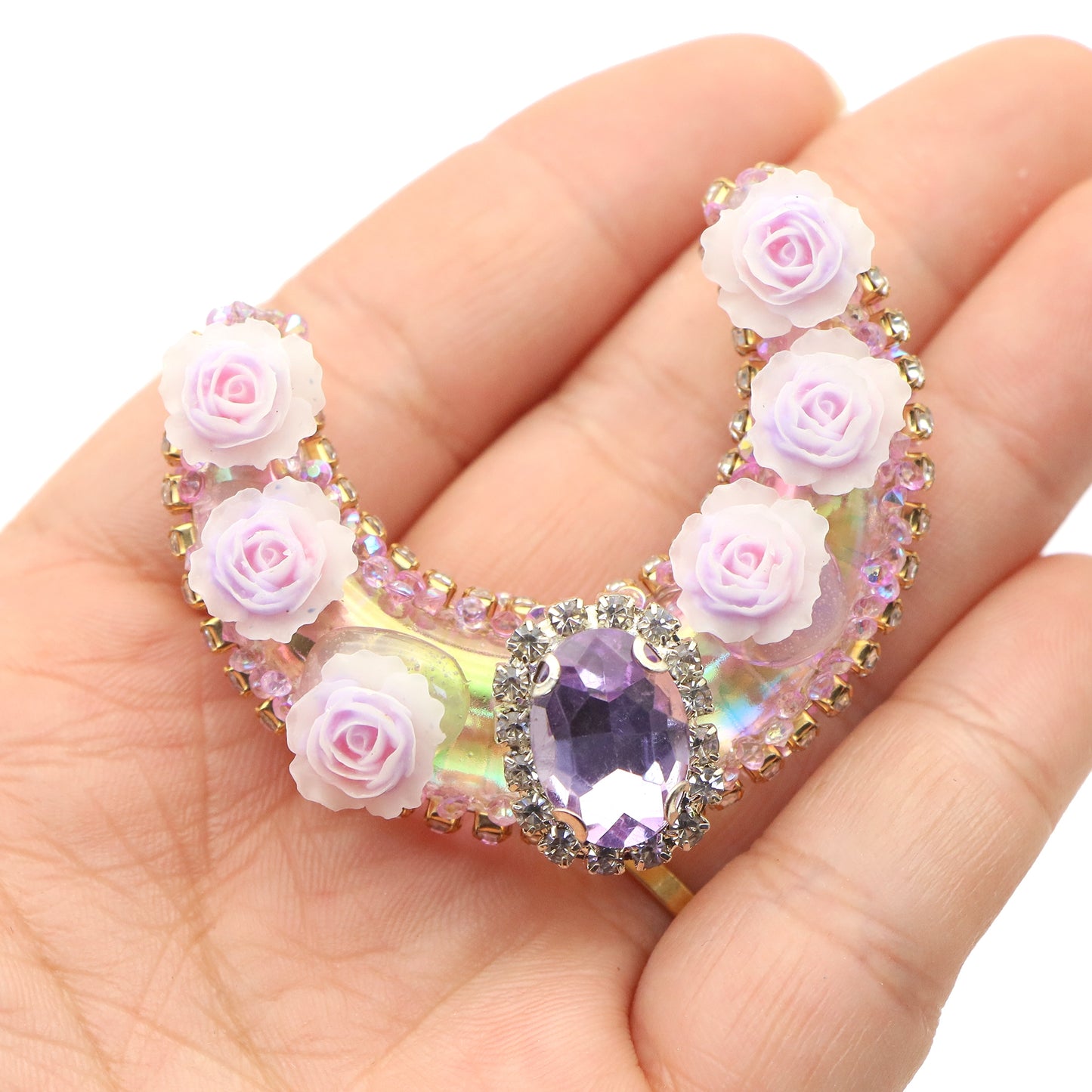 1PC Moon Rhinestone Bead with Opal Effect - Faux Crystal Spacer for DIY Jewelry Making, Bracelets, Necklaces, Earrings & Crafts