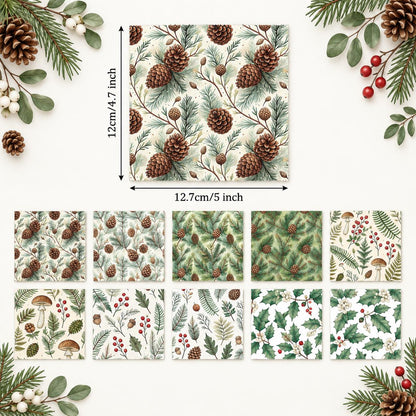 10Pc/Set Christmas Series Tree Mushroom Holly Pinecones Fat Quarter Fabric, Pre-Cut Square Fabric Assort, Fabric Set, Craft Fabric, Handmade DIY Patchwork Fabric,Home Quilting Sewing Fabric, Packaging Fabric, Scrapbooking Craft Hobbyist