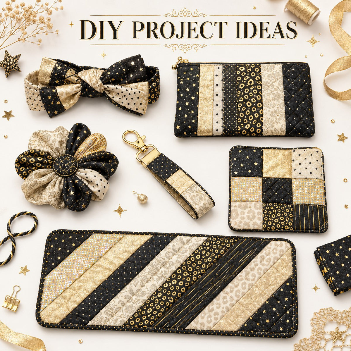 10Pc/Set, Making 10 Images 1pc Each, Each Size: 6.3*50cm Leopard Star Golden Hot Stamping Series Sliced Fabric Set Style Combination, Polyester Jelly Roll Fabric Strips, Pre-Cut Quilting Squares, For Quilting DIY, Handicrafts And Sewing, Blankets, Rugs, I