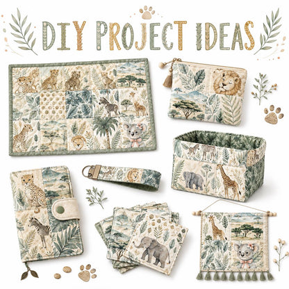 10Pc/Set Animal Series Butterfly Zebra Deer Elephant Lions Fat Quarter Fabric, Pre-Cut Square Fabric Assort, Fabric Set, Craft Fabric, Handmade DIY Patchwork Fabric,Home Quilting Sewing Fabric, Packaging Fabric, Scrapbooking Craft Hobbyist