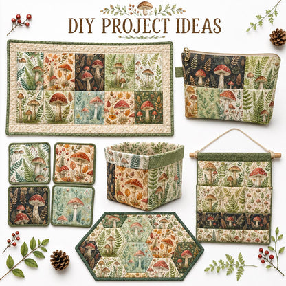 10pcs Charm Pack Set Mushroom Pattern Vintage Style Pattern Handmade DIY with Rich Color and Texture Elements 100% Polyester Patchwork in 10 Design Styles Suitable for Patchwork DIY Craft Projects DIY Wallet Making Gift Giving Bag Making