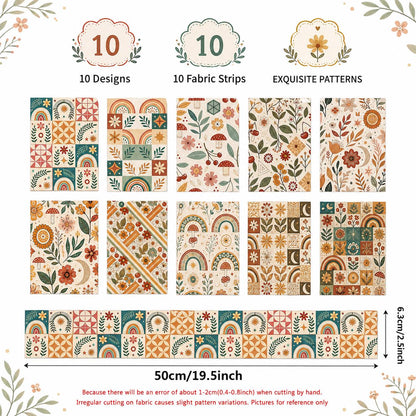 10pcs Vintage Plaid Pumpkin Floral Pattern Jelly Roll Fabric Strips 2.5X19.7inch Pre-Cut 100% Polyester For Patchwork Quilts, Table Runners, Placemats, Tote Bags, Storage Pouches, Makeup Bags, Coasters, Quilt Blocks & Binding