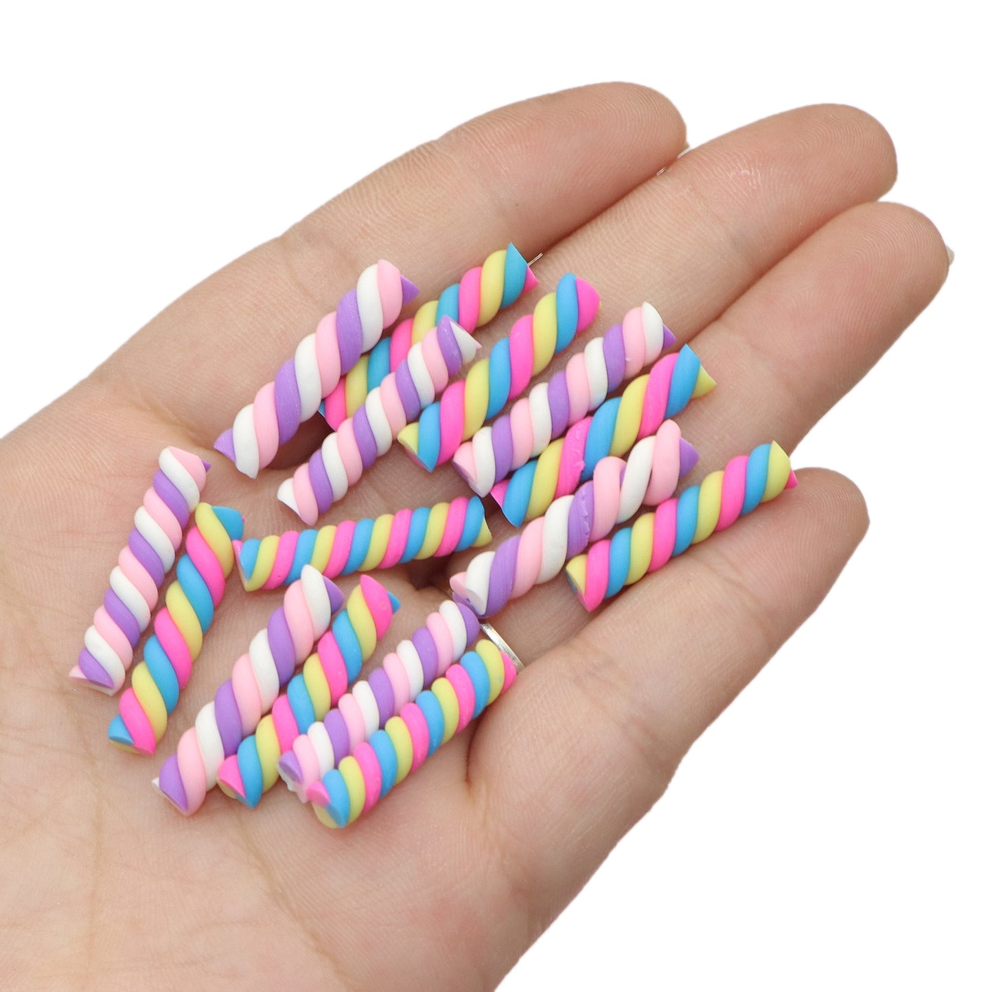 10Pcs Candysticks Rainbow Candy Sticks Christmas Color Polymer Clay 18mm Candy Dollhouse Miniatures DIY Decorate Gingerbread House Windows Handmade Craft Supplies
