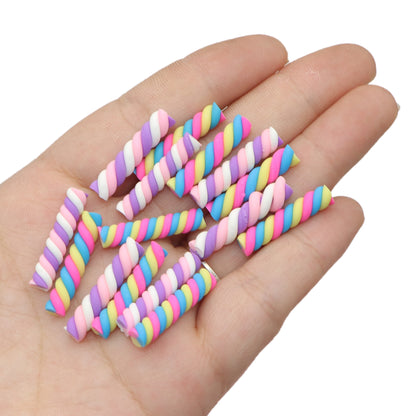 10Pcs Candysticks Rainbow Candy Sticks Christmas Color Polymer Clay 18mm Candy Dollhouse Miniatures DIY Decorate Gingerbread House Windows Handmade Craft Supplies