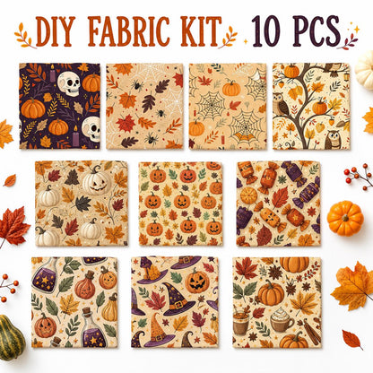 10Pc/Set Halloween Autumn Series Owl Skull Pumpkin Cake Candy Bat Fat Quarter Fabric, Pre-Cut Square Fabric Assort, Fabric Set, Craft Fabric, Handmade DIY Patchwork Fabric,Home Quilting Sewing Fabric, Packaging Fabric, Scrapbooking Craft Hobbyist