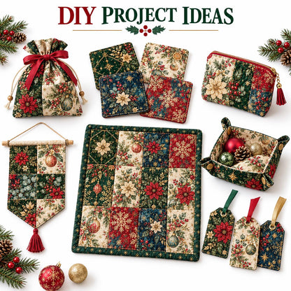 10Pc/Set Christmas Flower Series Star Holly Pinecones  Fat Quarter Fabric, Pre-Cut Square Fabric Assort, Fabric Set, Craft Fabric, Handmade DIY Patchwork Fabric,Home Quilting Sewing Fabric, Packaging Fabric, Scrapbooking Craft Hobbyist