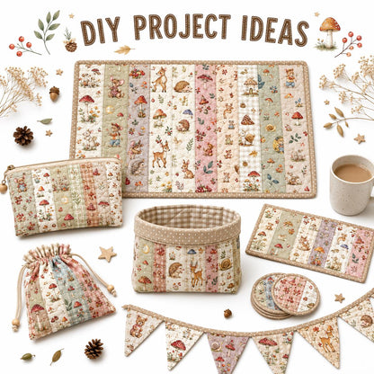 10Pc/Set, Making 10 Images 1pc Each, Each Size: 6.3*50cm Squirrel Mushroom Mouse Animal Series Sliced Fabric Set Style Combination, Polyester Jelly Roll Fabric Strips, Pre-Cut Quilting Squares, For Quilting DIY, Handicrafts And Sewing, Blankets, Rugs