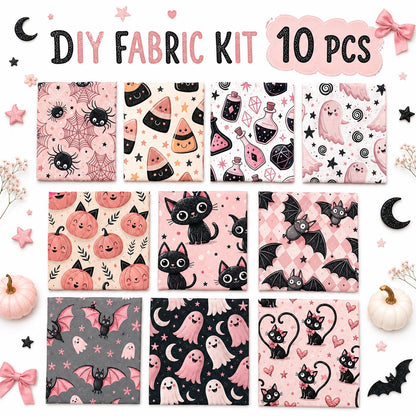 10pcs Charm Pack Set  Bat Ghost Cat Pumpkin Halloween Vintage Style Pattern Handmade DIY with Rich Color and Texture Elements 100% Polyester Patchwork in 10 Design Styles Suitable for Patchwork DIY Craft Projects DIY Wallet Making Gift Giving Bag Making
