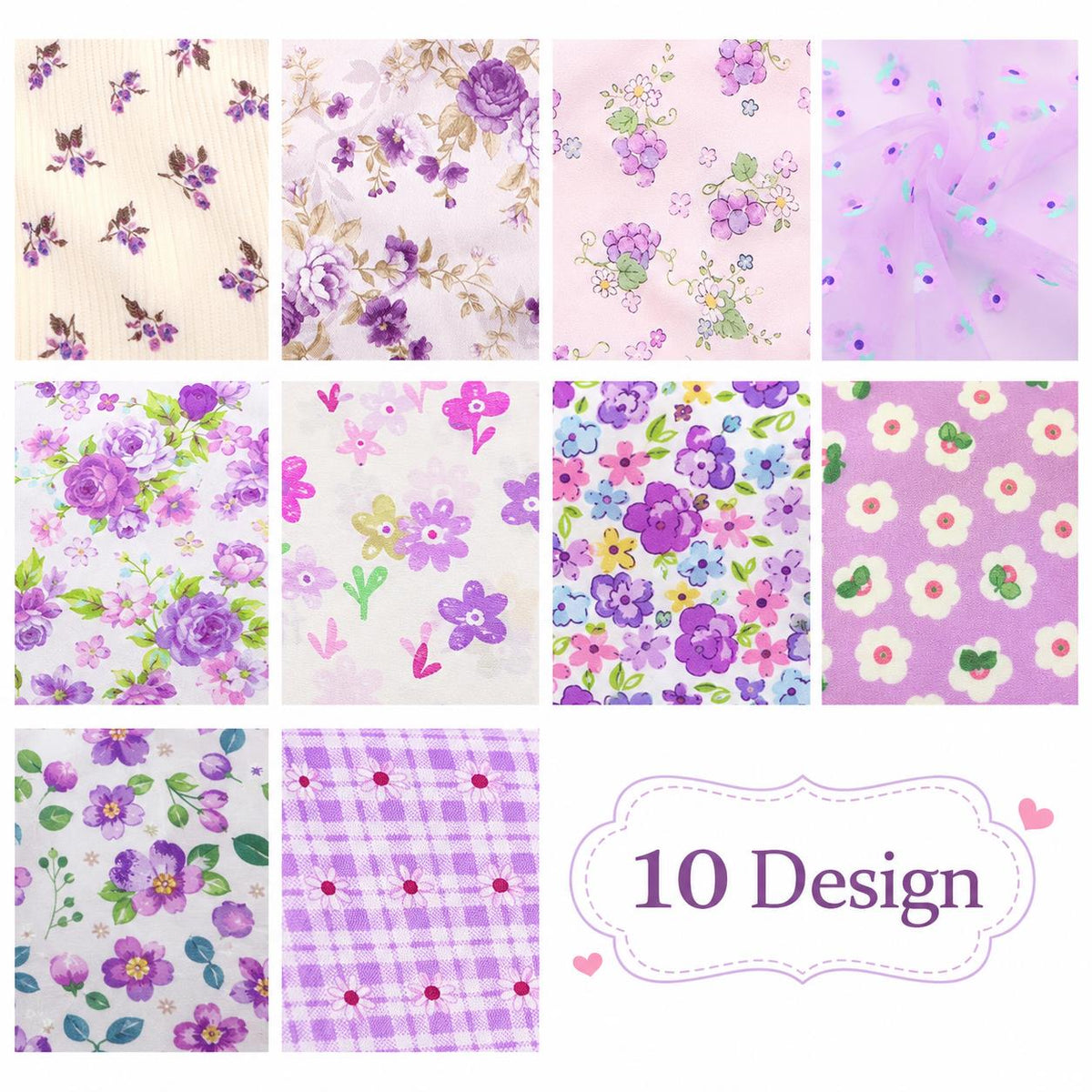 10pcs Vintage Floral Purple Pattern Jelly Roll Fabric Strips 2.5X19.7inch Pre-cut 100% Polyester for Patchwork Quilts, Table Runners, Placemats, Tote Bags, Storage Pouches, Makeup Bags, Coasters, Quilt Blocks & Binding Multi-color
