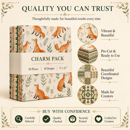 10pcs Charm Pack Set Floral Fox Pattern Vintage Style Handmade DIY with Rich Color and Texture Elements 100% Polyester Patchwork in 10 Design Styles Suitable for Patchwork DIY Craft Projects DIY Wallet Making Gift Giving Bag Making Mother's Day Gift