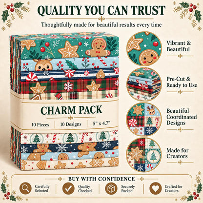 10Pc/Set Christmas Series Stripe Deer Dot Crutch Holly Tree Fat Quarter Fabric, Pre-Cut Square Fabric Assort, Fabric Set, Craft Fabric, Handmade DIY Patchwork Fabric,Home Quilting Sewing Fabric, Packaging Fabric, Scrapbooking Craft Hobbyist