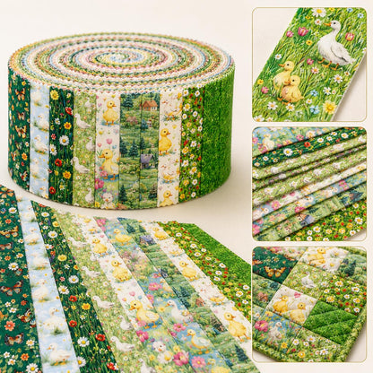 10pcs Vintage Duck Grass Jelly Roll Fabric Strips 2.5X19.7inch Pre-Cut 100% Polyester For Patchwork Quilts, Table Runners, Placemats, Tote Bags, Storage Pouches, Makeup Bags, Coasters, Quilt Blocks & Binding Birthday Gift