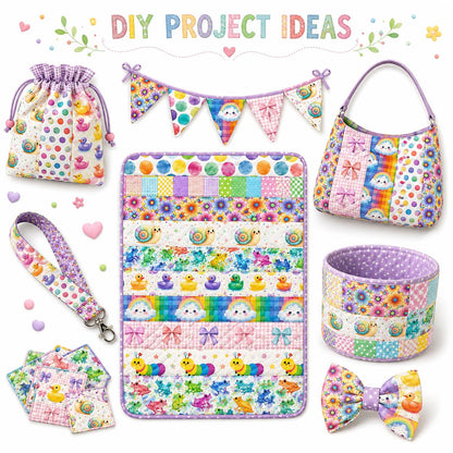 10Pc/Set, Making 10 Images 1pc Each, Each Size: 6.3*50cm Caterpillar Frog Duck Series Sliced Fabric Set Style Combination, Polyester Jelly Roll Fabric Strips, Pre-Cut Quilting Squares, For Quilting DIY, Handicrafts And Sewing, Blankets, Rugs