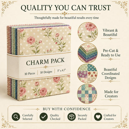 10pcs Charm Pack Set Floral Dot Pattern Vintage Style Handmade DIY with Rich Color and Texture Elements 100% Polyester Patchwork in 10 Design Styles Suitable for Patchwork DIY Craft Projects DIY Wallet Making Gift Giving Bag Making Mother's Day Gift