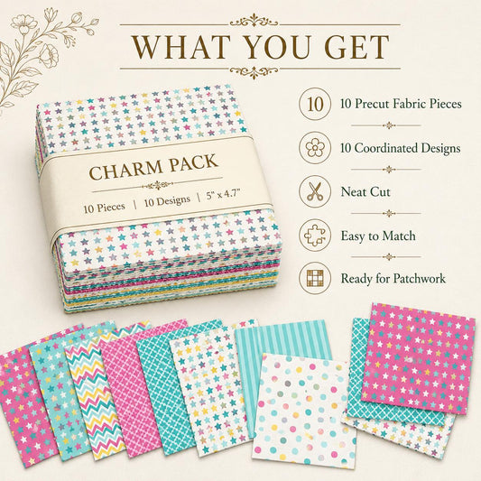 10Pc/Set Flower Stripe Dot Series Fat Quarter Fabric, Pre-Cut Square Fabric Assort, Fabric Set, Craft Fabric, Handmade DIY Patchwork Fabric,Home Quilting Sewing Fabric, Packaging Fabric, Scrapbooking Craft Hobbyist