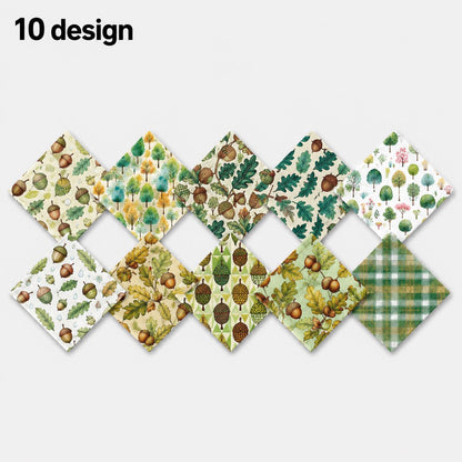 10pcs Charm Pack Set Pinecones Autumn Vintage Style Pattern Handmade DIY with Rich Color and Texture Elements 100% Polyester Patchwork in 10 Design Styles Suitable for Patchwork DIY Craft Projects DIY Wallet Making Gift Giving Bag Making Mother's Day Gift