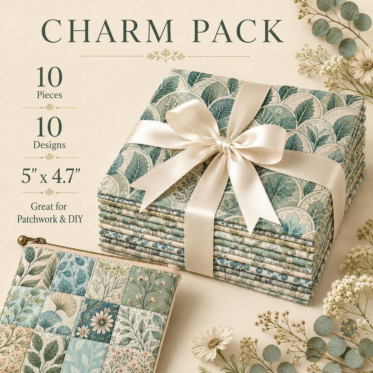10pcs Charm Pack Set Leaf Pattern Vintage Style Handmade DIY with Rich Color and Texture Elements 100% Polyester Patchwork in 10 Design Styles Suitable for Patchwork DIY Craft Projects DIY Wallet Making Gift Giving Bag Making Mother's Day Gift