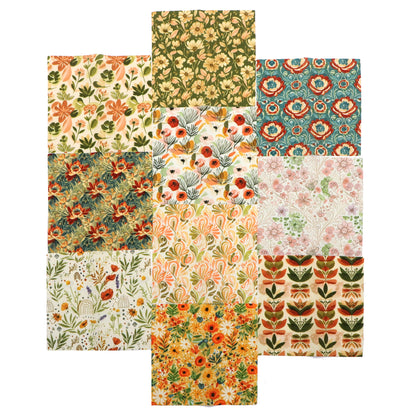 10pcs Charm Pack Set Floral Pattern Vintage Style Handmade DIY with Rich Color and Texture Elements 100% Polyester Patchwork in 10 Design Styles Suitable for Patchwork DIY Craft Projects DIY Wallet Making Gift Giving Bag Making Mother's Day Gift