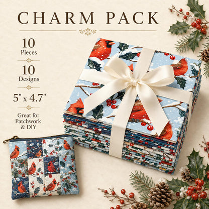 10Pc/Set Christmas Series Northern Cardinal Holly Fat Quarter Fabric, Pre-Cut Square Fabric Assort, Fabric Set, Craft Fabric, Handmade DIY Patchwork Fabric,Home Quilting Sewing Fabric, Packaging Fabric, Scrapbooking Craft Hobbyist
