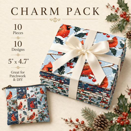 10Pc/Set Christmas Series Northern Cardinal Holly Fat Quarter Fabric, Pre-Cut Square Fabric Assort, Fabric Set, Craft Fabric, Handmade DIY Patchwork Fabric,Home Quilting Sewing Fabric, Packaging Fabric, Scrapbooking Craft Hobbyist