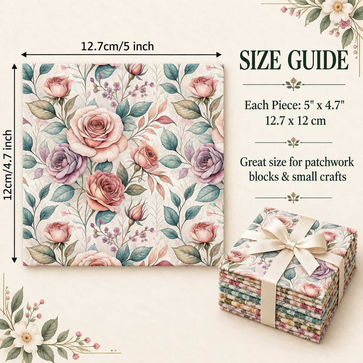 10Pc/Set Flower Series Fat Quarter Fabric, Pre-Cut Square Fabric Assort, Fabric Set, Craft Fabric, Handmade DIY Patchwork Fabric,Home Quilting Sewing Fabric, Packaging Fabric, Scrapbooking Craft Hobbyist