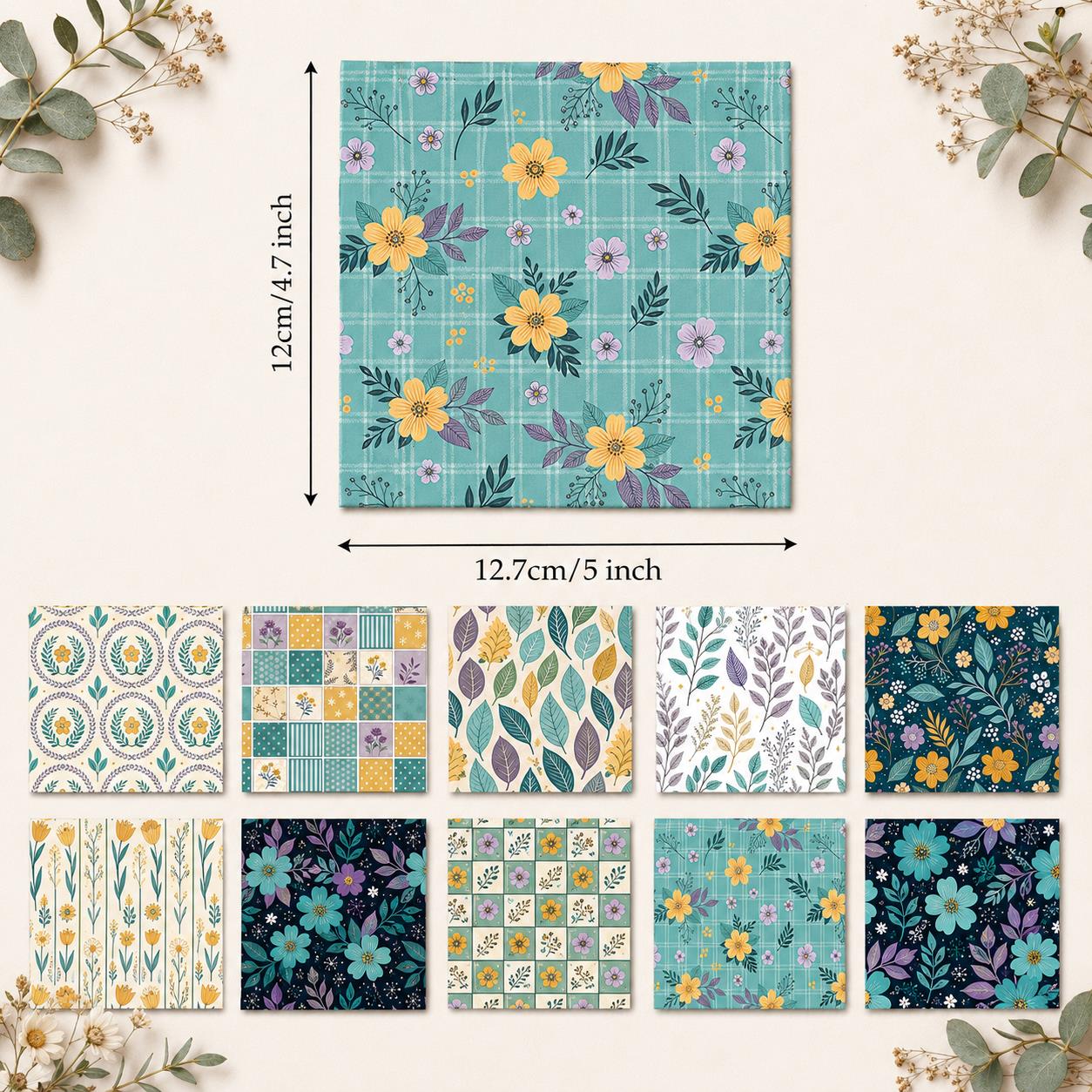 10pcs Charm Pack Set Floral Vintage Style Pattern Handmade DIY with Rich Color and Texture Elements 100% Polyester Patchwork in 10 Design Styles Suitable for Patchwork DIY Craft Projects DIY Wallet Making Gift Giving Bag Making Mother's Day Gift