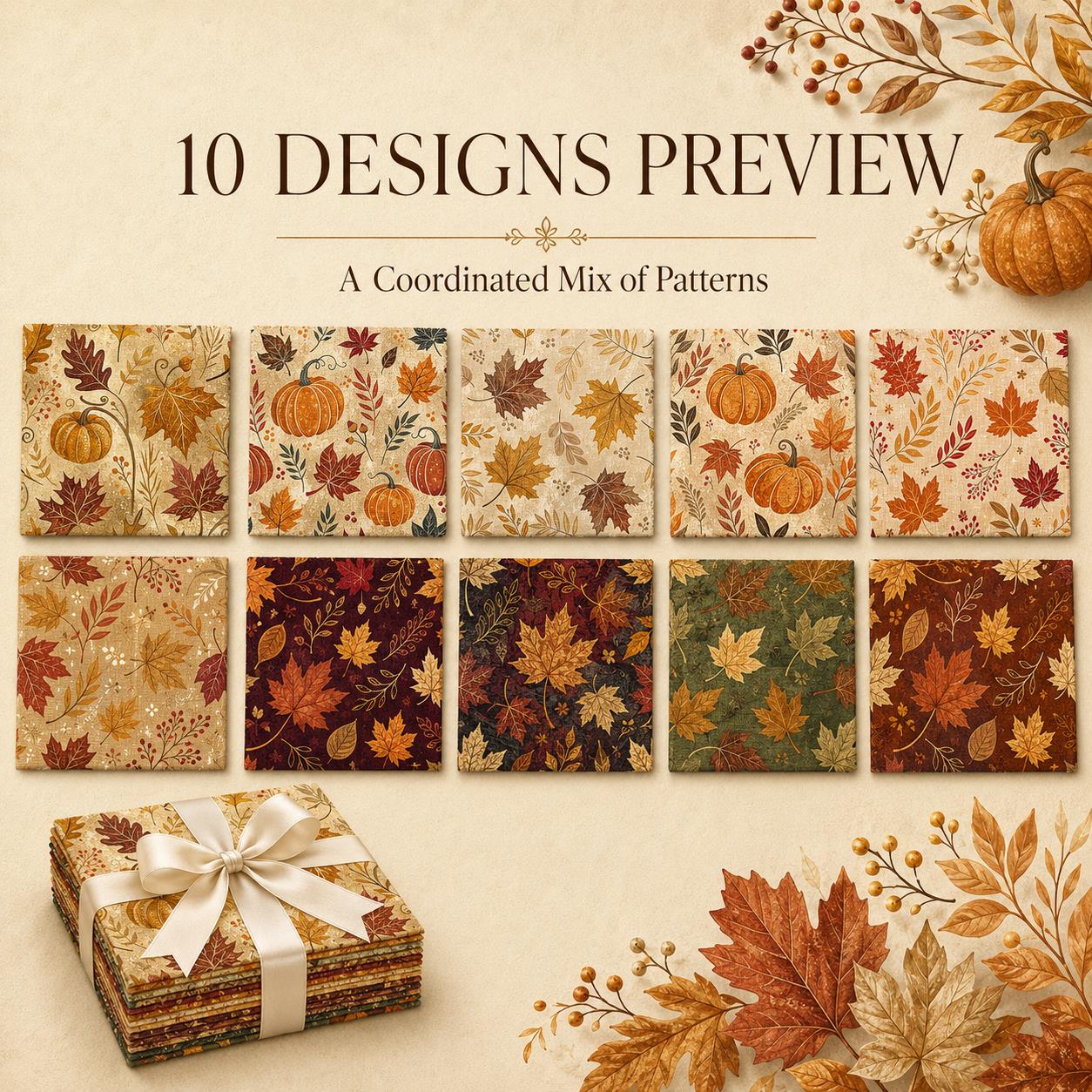 10pcs Charm Pack Set Maple leaf Pumpkin Autumn Vintage Style Pattern Handmade DIY with Rich Color and Texture Elements 100% Polyester Patchwork in 10 Design Styles Suitable for Patchwork DIY Craft Projects DIY Wallet Making Gift Giving Bag Making Mother's