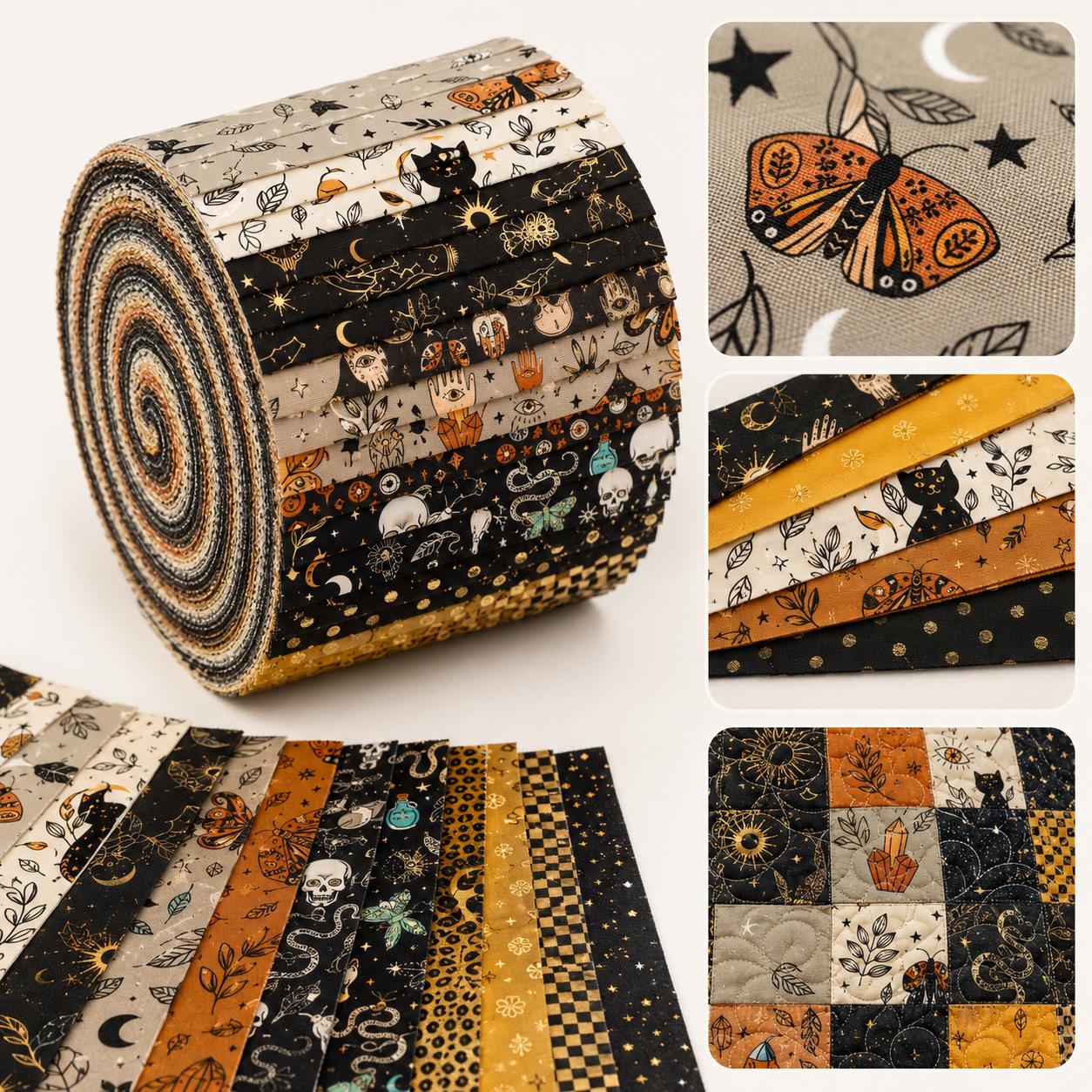 20pcs Skull Hand Black Series Jelly Roll Sliced Fabric Strips 2.5X19.7inch Delicate Printed Multi-Color 100% Polyester for DIY Handmade Patchwork, Table Runners, Placemats, Tote Bags, Storage Pouches, Makeup Bags, Coasters, Quilt Blocks & Binding Pre-cut