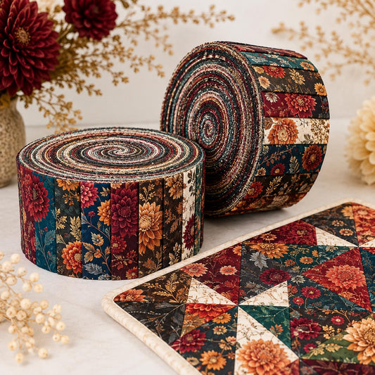 10pcs Vintage Red Floral Pattern Jelly Roll Fabric Strips 2.5X19.7inch Pre-Cut 100% Polyester For Patchwork Quilts, Table Runners, Placemats, Tote Bags, Storage Pouches, Makeup Bags, Coasters, Quilt Blocks & Binding