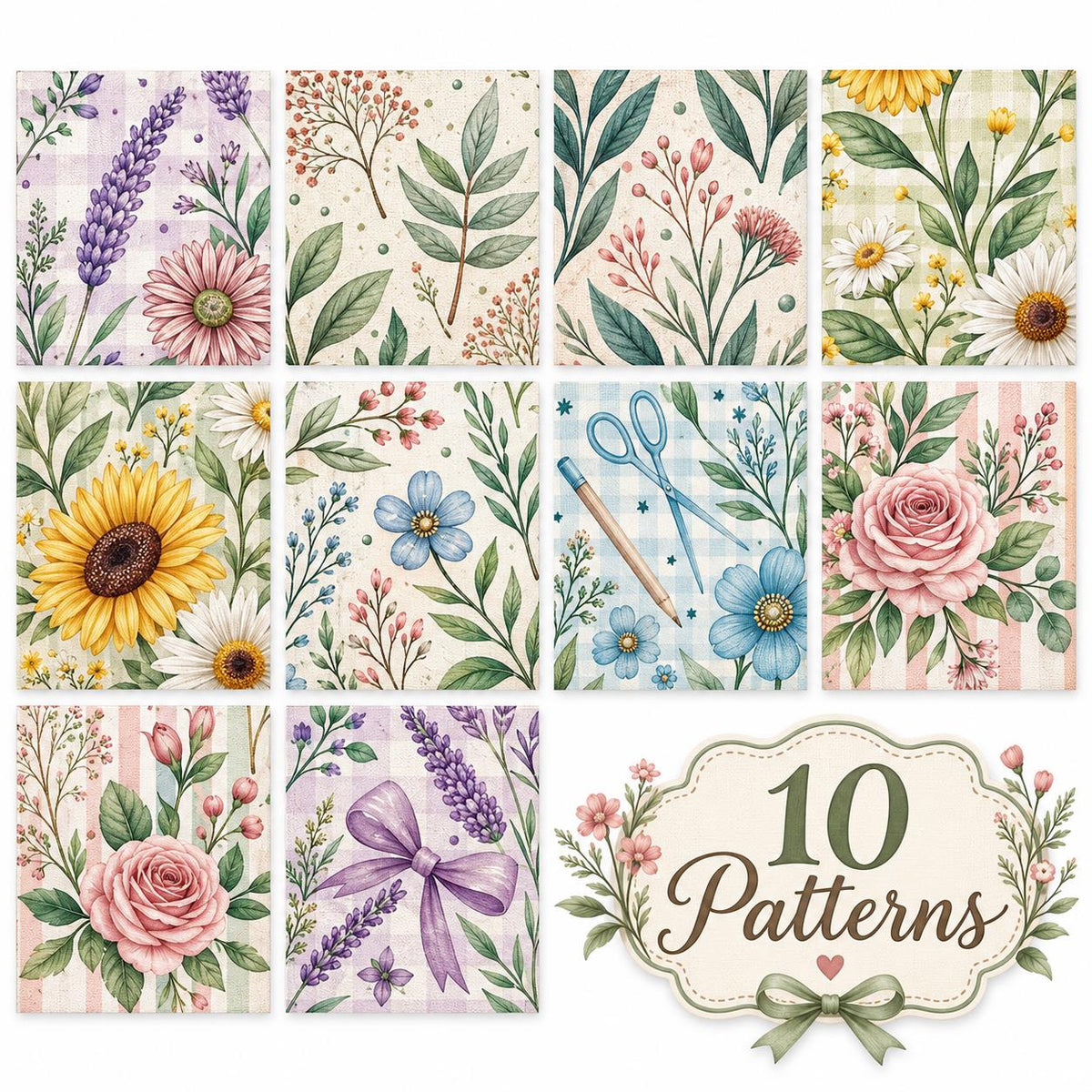 10pcs Vintage Floral Pattern Jelly Roll Fabric Strips 2.5X19.7inch Pre-Cut 100% Polyester For Patchwork Quilts, Table Runners, Placemats, Tote Bags, Storage Pouches, Makeup Bags, Coasters, Quilt Blocks & Binding