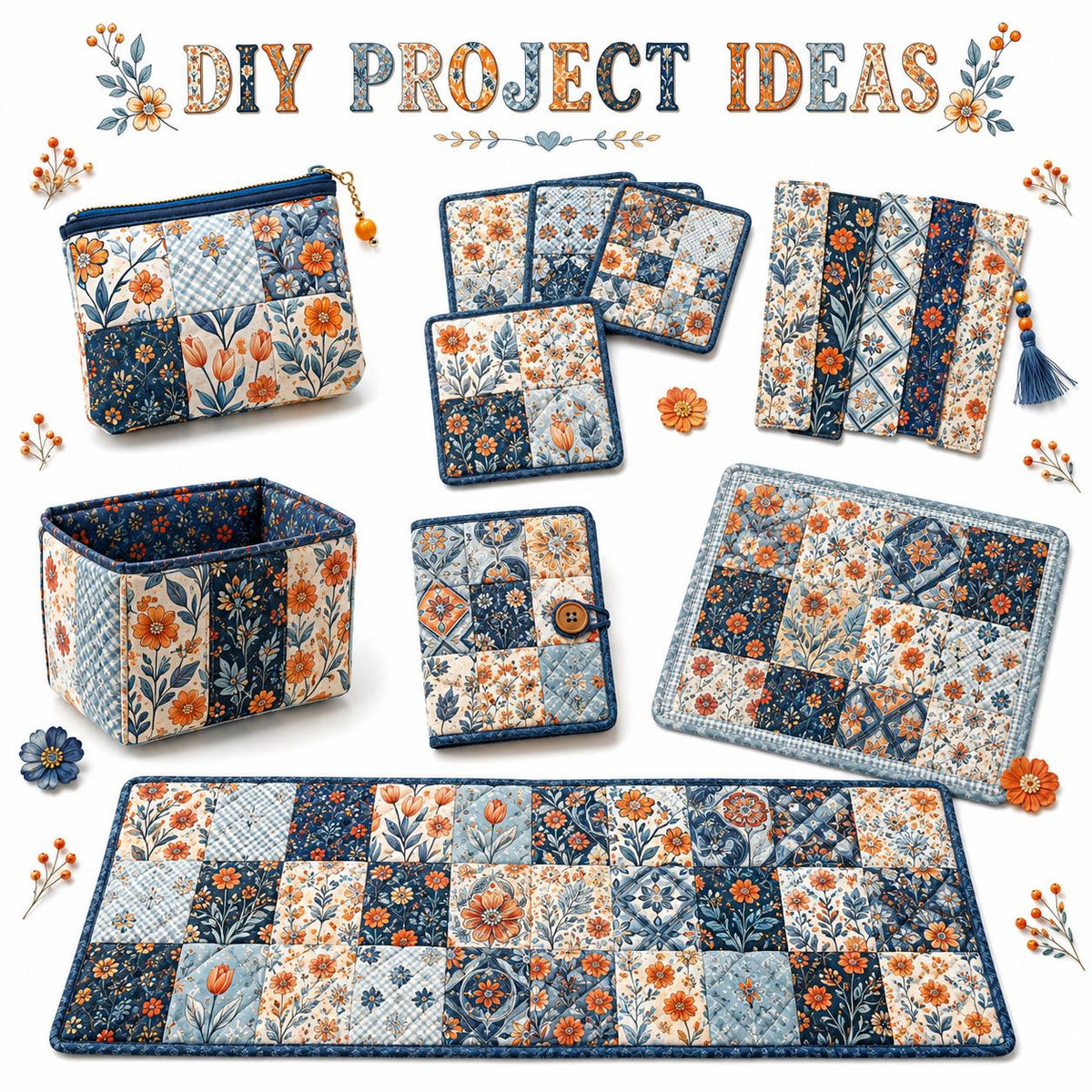 10Pc/Set Flower Plaid Tulip Daisy Blue Series Fat Quarter Fabric, Pre-Cut Square Fabric Assort, Fabric Set, Craft Fabric, Handmade DIY Patchwork Fabric,Home Quilting Sewing Fabric, Packaging Fabric, Scrapbooking Craft Hobbyist